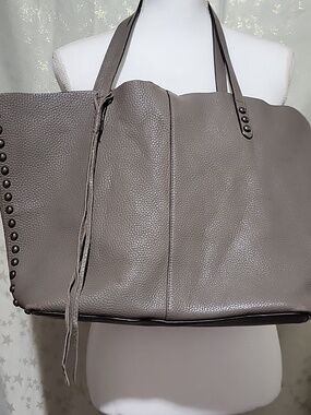 Rebecca Minkoff Pebbled Leather Studded Tote Bag - Taupe Gray